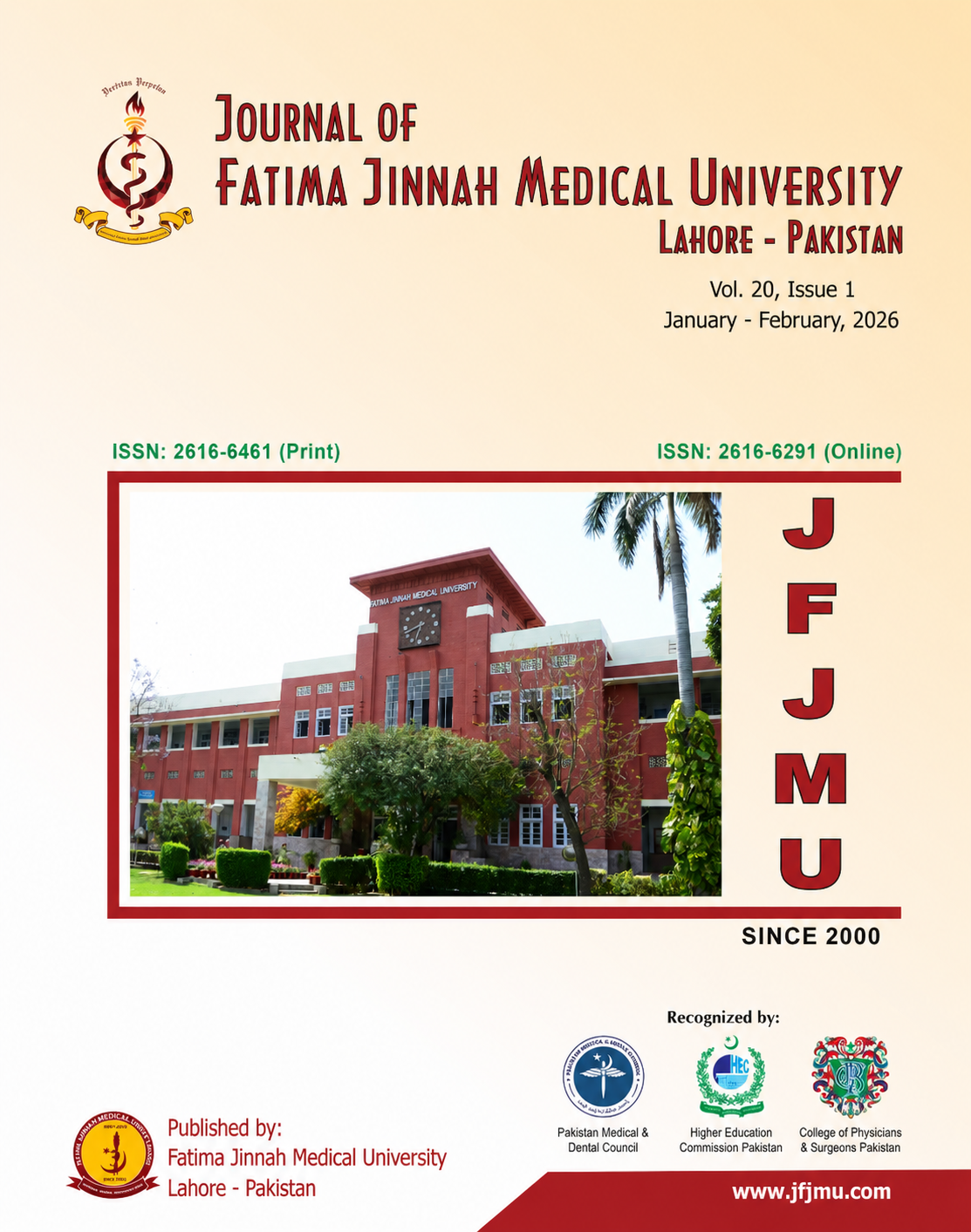 					View Vol. 20 No. 1 (2026): Journal of Fatima Jinnah Medical University
				